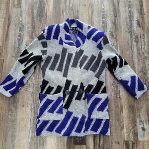 Vintage Mohair Cardigan 80s Chunky Grandpa Sweater Geometric Indie Knit Coatigan